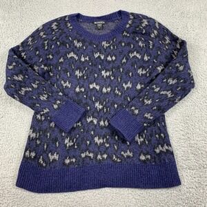 Athleta Sweater Womens Medium Blue Hawthorn Animal Print Merino Wool Blend Crew